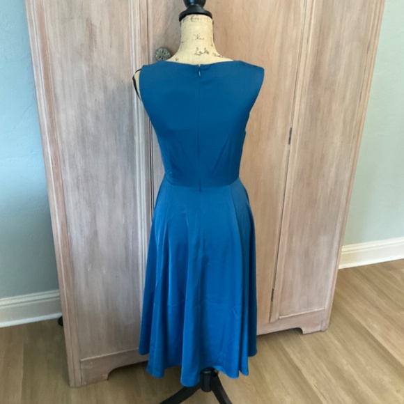 Modcloth Blue Fit Flare Sleeveless Midi Dress wedding party V neck sleeve retro - Picture 7 of 14